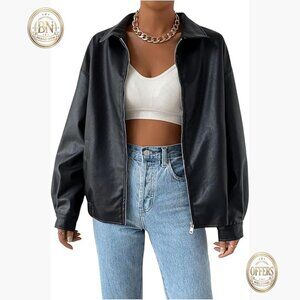 Faux Leather Shacket Zip Up Motorcycle Jacket Biker Coat